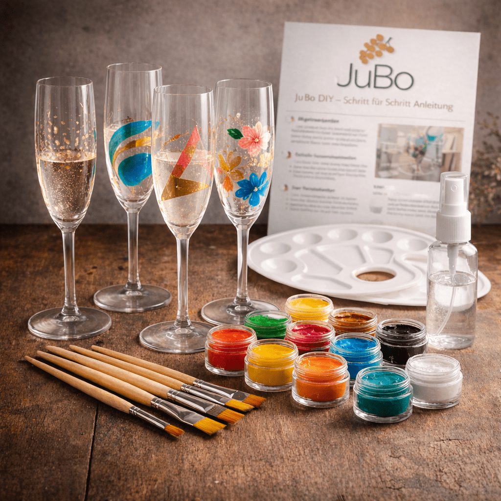 Sektgläser bemalen Set - Komplett Set mit 4 Universal Sektgläsern - Beispielbemalung 3
