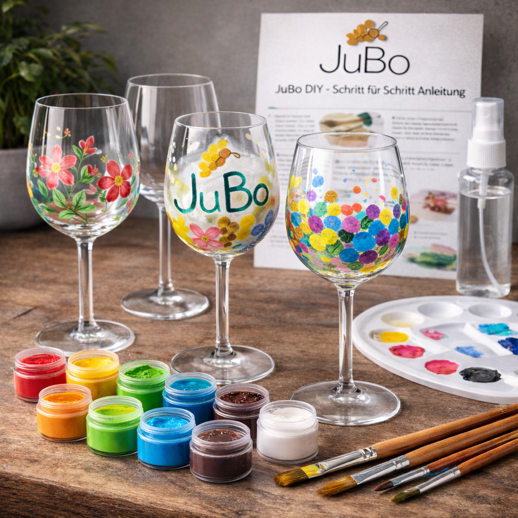 Weingläser bemalen Set - Komplett Set mit 4 Universal Weingläsern - Beispielbemalung 2