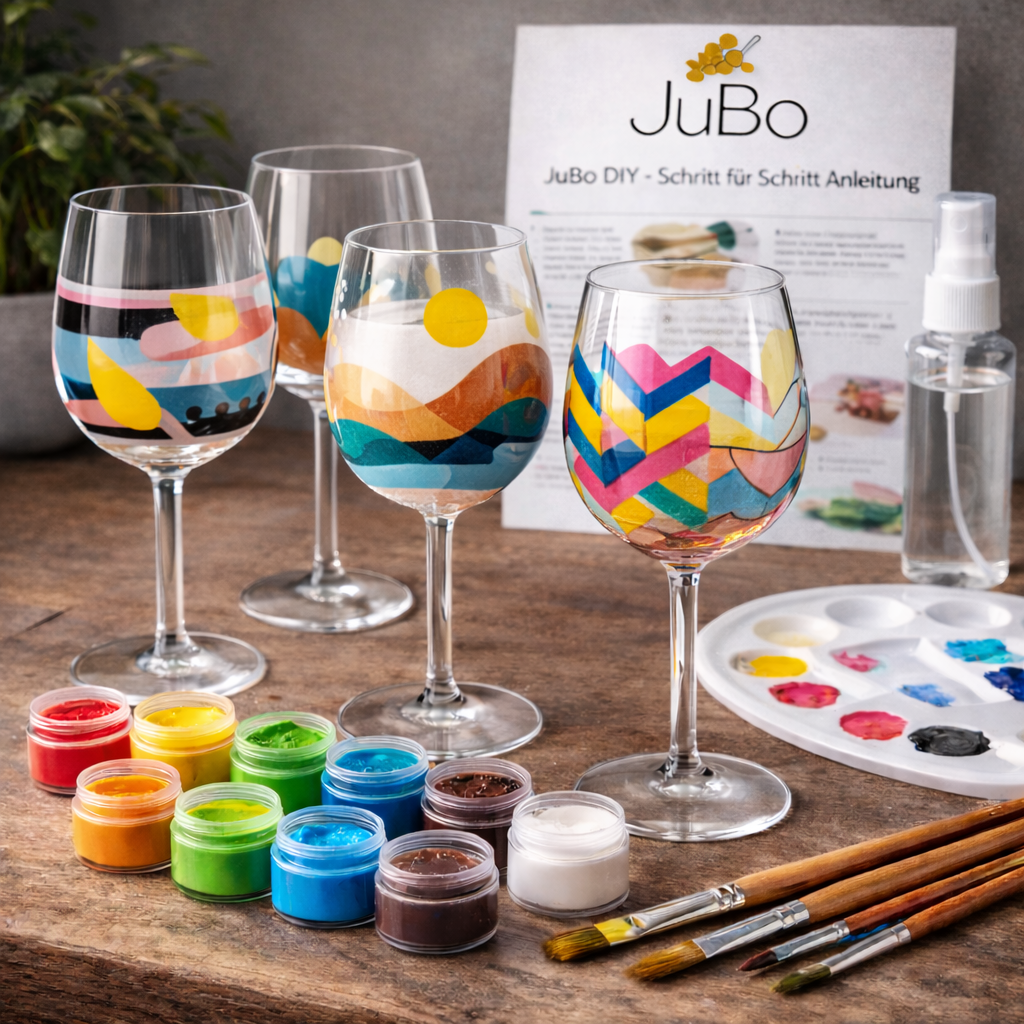 Weingläser bemalen Set - Komplett Set mit 4 Universal Weingläsern - Beispielbemalung 3