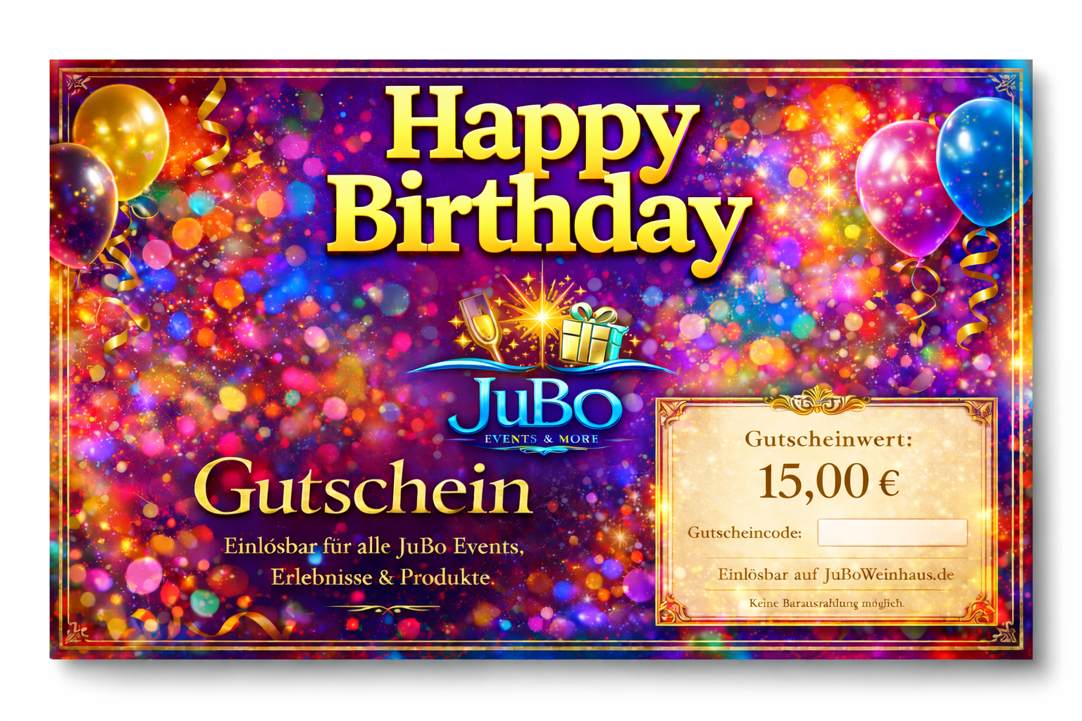 JuBo Gutschein - 15,00€ - Motiv: Happy Birthday