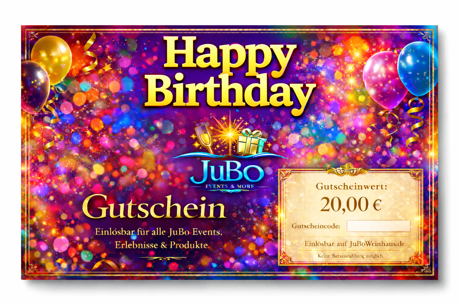 JuBo Gutschein - 20,00€ - Motiv: Happy Birthday